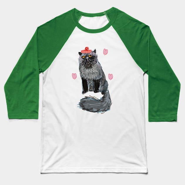 Alfredo-Cat with beret pink hearts Baseball T-Shirt by belettelepink